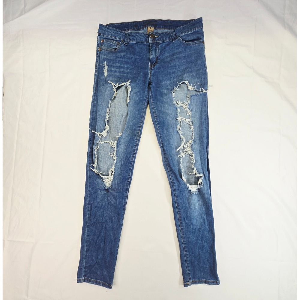 Celebrity Pink Women Nirvana Machine Jeans Size 11 Blue Distressed Ripped Skinny